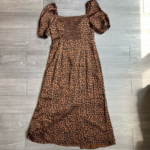 Good American Corset Maxi Cheetah Print Puff Sleeve Button Front Dress Size L - Picture 9 of 10